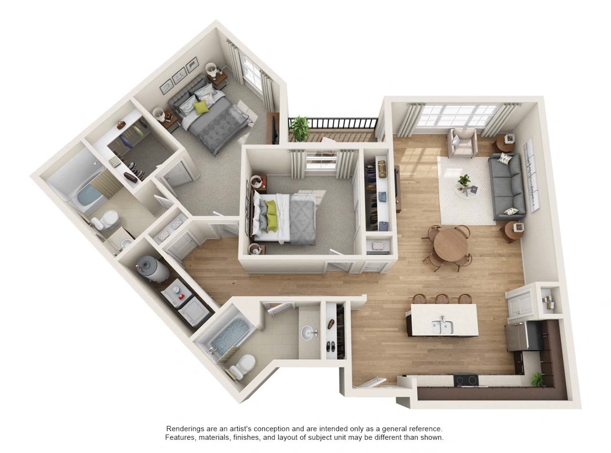Floor plan for 2 beds, 2 baths, 1237 sqft